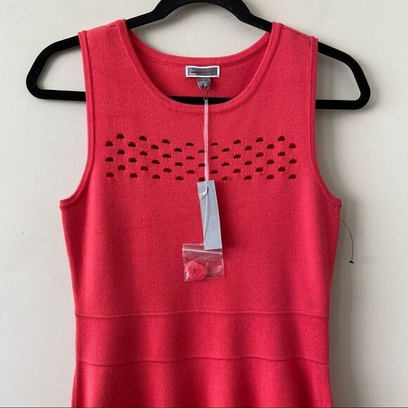 Nwt-chelsea28 (Nordstrom)Ponte Hot Coral Open Work Fit & Flare Dress - Picture 3 of 10